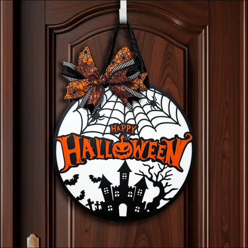 Halloween Door Sign featuring 3D Wood Door Decor for spooky home celebrations